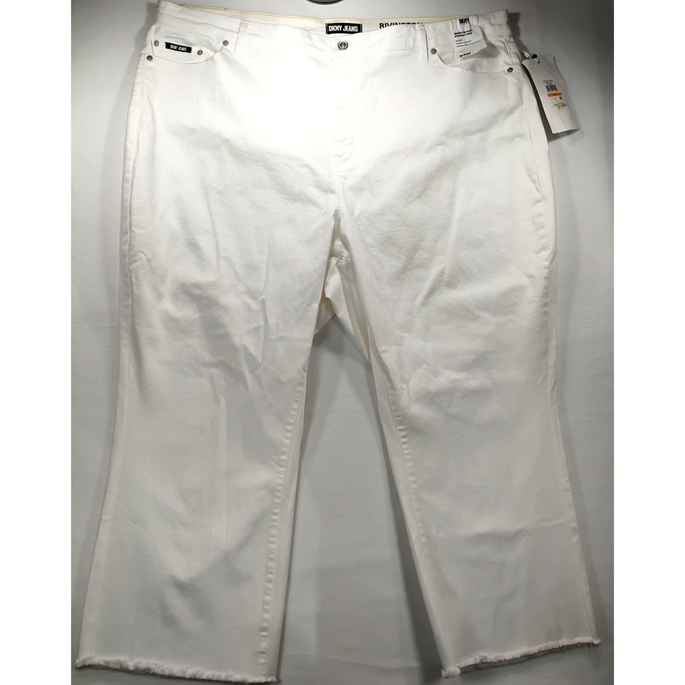 DKNY Jeans Rivington Slim Straight Crop White Denim Raw Hem 24W NEW w/Tag